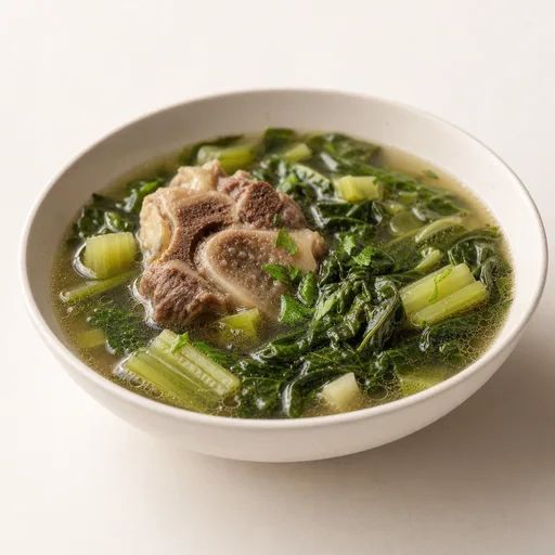 Caldo de huesos con verduras de hoja verde y apio
