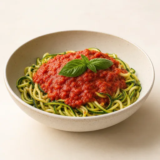 Fideos de calabacín (zoodles) con salsa de tomate sin azúcar