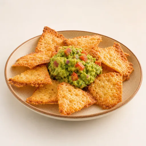 Nachos de queso parmesano horneado con guacamole